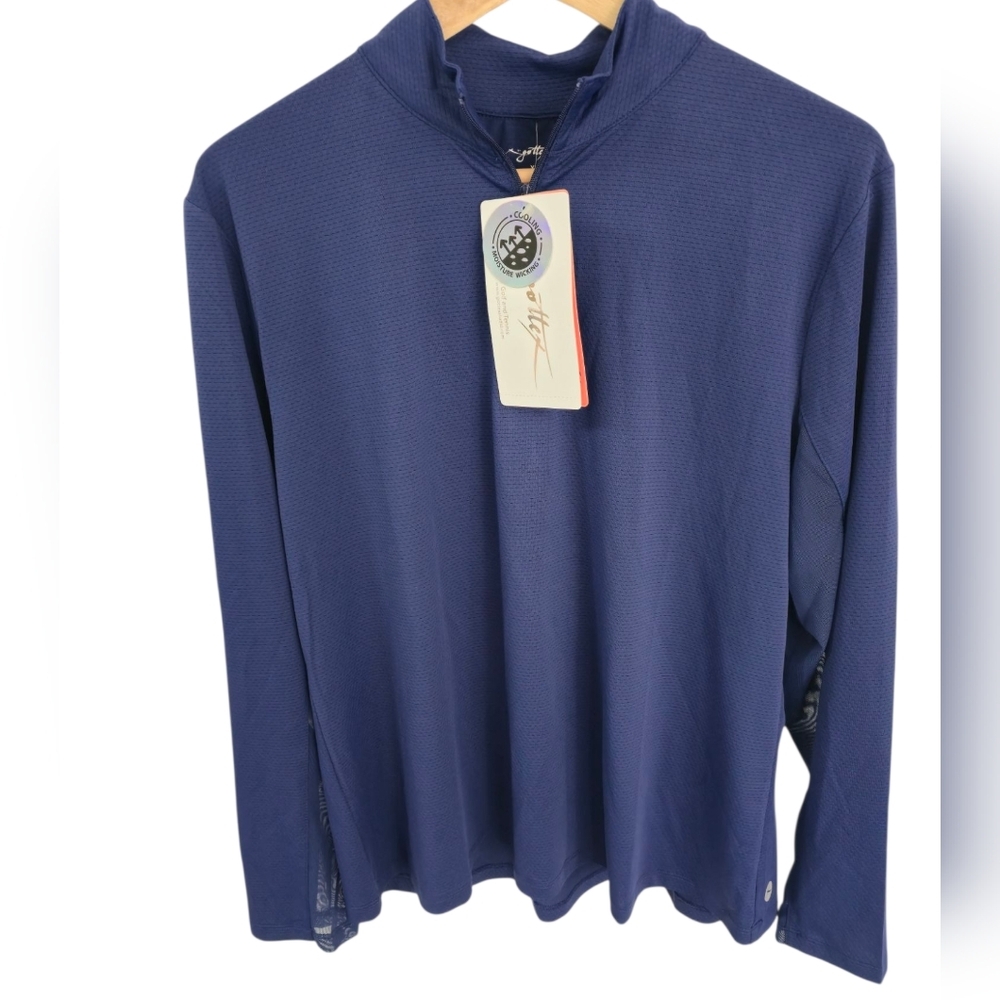 NWT by GOTTEX Golf Tennis  Quarter Zip Long Sleeve Top Navy Size XL